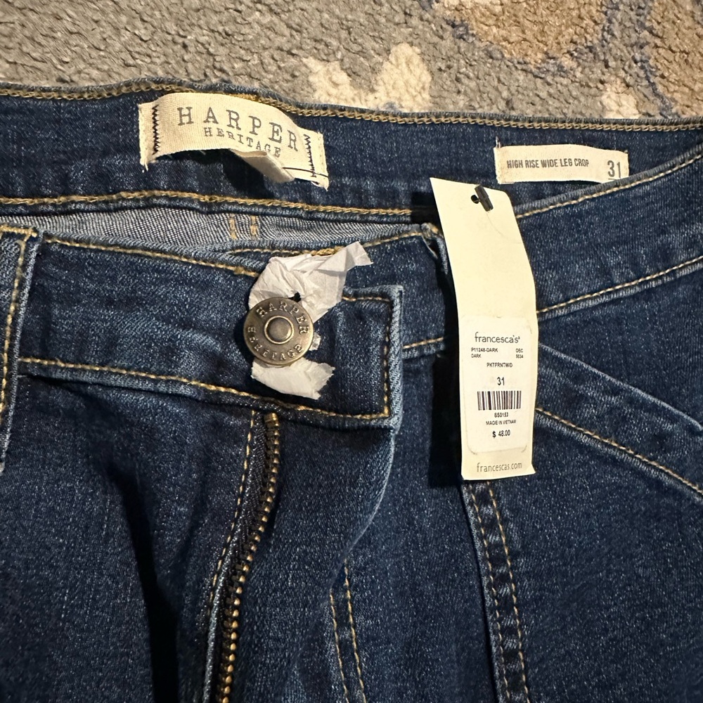 Harper High-Rise Wide Leg Crop Jeans - Dark Indigo